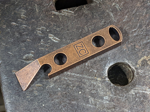 Small Copper Keychain Pry Bar with Patina